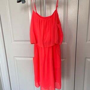 Costa Blanca Bright Coral Spaghetti Strap Chiffon Dress